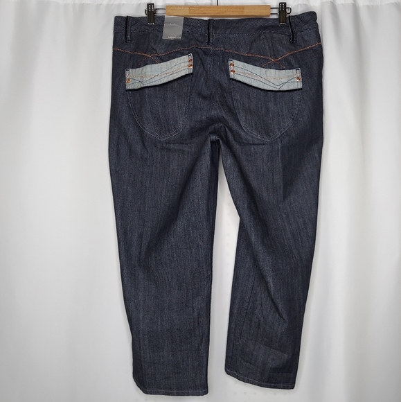 Venezia Denim - Venezia Vtg Y2K Jeans Straight Capri 18 Contrasting Pocket Button Zip Dark Blue